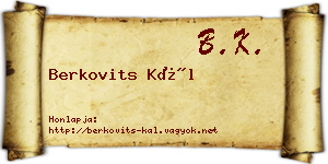 Berkovits Kál névjegykártya
